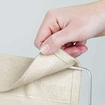 mDesign Bedside Storage Organizer Caddy Pocket - Slim Space Saving Design, 4 Pockets - Heavy Cotton Canvas - Holds Water Bottles, Books, Magazines - Cream/Wire Insert in Satin