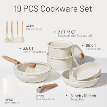 CAROTE 19pcs Pots and Pans Non Stick, Cookware Sets Detachable Handle, Induction Kitchen Pots and Pa...