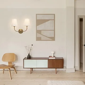 PERMO Vintage Double Sconce Antique 2-Lights with Flared Funnel Linen Beige Fabric Shade, Double Wall Sconce, Hardwired, E26 Base