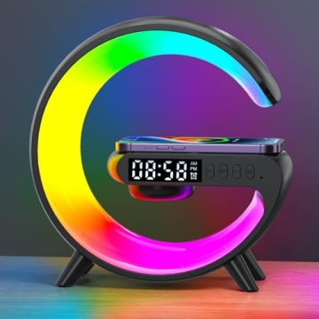 Pqeert 2024 Wireless Speaker Charger & Bedside Lamp - 4 in 1 Alarm Clock