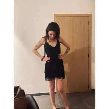 MOFLORA Women Sexy Deep V-Neck Backless Patchwork Bodycon Dress Summer Fringe Tassel Club Party Prom Mini Strap Dress Black