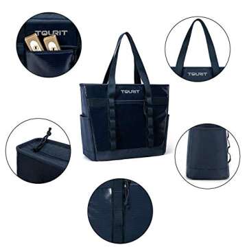 TOURIT Insulated Cooler Bag 30 Cans Large Capacity Tote Bag Soft Travel Cooler for Men Women to Picnic, Camping, Beach Trip (Navy Blue)