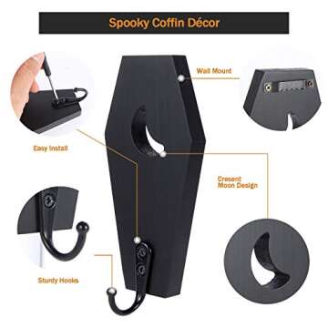 Ella & Emma Wall Mounted Coffin-Shaped Key Holder - Gothic Home Decor Wall Hanger with Hook - Gothic...