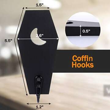 Ella & Emma Wall Mounted Coffin-Shaped Key Holder - Gothic Home Decor Wall Hanger with Hook - Gothic & Spooky Halloween Decor for Home - 2 Pieces (Coffin & Moon)