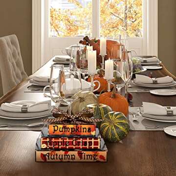 Ferraycle Fall Tiered Tray Decor 1 Set Mini Books Stack Decoration with Winter Snowflake Pumpkin Tag...