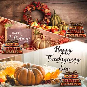 Ferraycle Fall Tiered Tray Decor 1 Set Mini Books Stack Decoration with Winter Snowflake Pumpkin Tag for Home Farmhouse Kitchen Sign Shelf Sitter Wood Tray Decoration Halloween Christmas (Pumpkin)