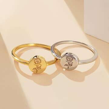 YeGieonr Gold Plated Flower Ring for Women