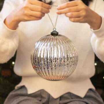 KI Store Mercury Christmas Ball Ornaments Silver Set of 4 Extra Large Hanging Tree Ball Ornament Decorations Super Large Shatterproof Vintage Balls 6-Inch