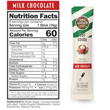 Caffelatto Milk Chocolate Hot Cocoa, Gourmet Single Serve Sticks, Made for Milk Frothers, Add Your Own Milk, Simple Ingredients and Easily Customized, 9 Pack