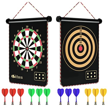 Gitus Magnetic Dart Board for Indoor/Outdoor Fun - 12 Darts Included!