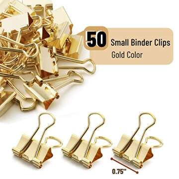 Mr. Pen- Binder Clips, Small Binder Clips, 50Pack, 0.75 in, Gold, Small Clips, Paper Binder Clips, B...