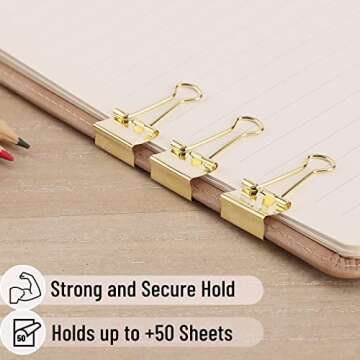 Mr. Pen- Binder Clips, Small Binder Clips, 50Pack, 0.75 in, Gold, Small Clips, Paper Binder Clips, Binder Clips Small Size, Small Paper Clips, Office Clips, Micro Binder Clips, Mini Binder Clips