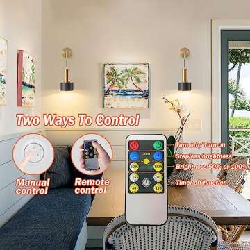 Battery Operated Wall Sconces Set of Two,Suitable for Bedroom and Living Room Background Walls,Included 6 Rechargeable Batteries and Light Bulbs,Wiring Free Installation,Convenient and Simple to Use.