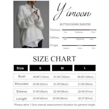 Yimoon Womens Fuzzy Cardigan Sweater V Neck Long Sleeve Button Down Slouchy Furry Knit Sweaters 2024(White-M)