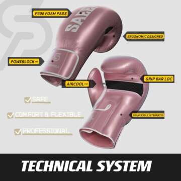 SAEEPABUL Pro Boxing Gloves for Men and Women Suitable for Boxing Kickboxing Mixed Martial Arts Maui Thai MMA Heavy Bag Fighting Training Pink Metallic, 10oz