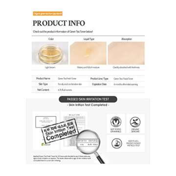 ISNTREE Green Tea Fresh Hydrating Face Toner with Hyaluronic Acid for Sensitive Oily Dry Acne Prone Skin | Deep Moisturizing Facial Moisturizer 6.76 fl. oz. with Cotton Pads | Korean Skin Care