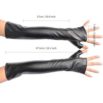 NAVADEAL Black PU Faux Leather Long Arm Warmer Dress Up Fingerless Gloves Halloween Costume Party Co...