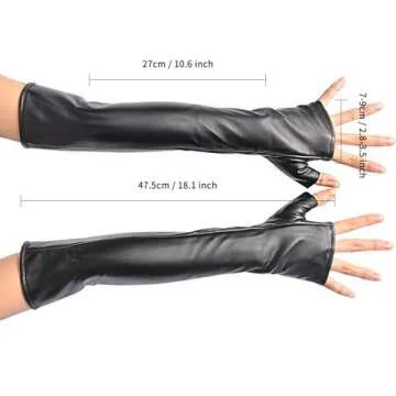 NAVADEAL Black PU Faux Leather Long Arm Warmer Dress Up Fingerless Gloves Halloween Costume Party Co...