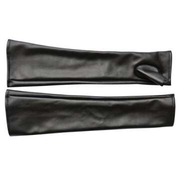 NAVADEAL Black PU Faux Leather Long Arm Warmer Dress Up Fingerless Gloves Halloween Costume Party Cosplay
