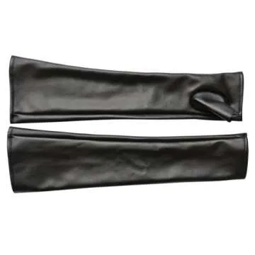 NAVADEAL Black PU Faux Leather Long Arm Warmer Dress Up Fingerless Gloves Halloween Costume Party Cosplay