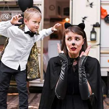 NAVADEAL Black PU Faux Leather Long Arm Warmer Dress Up Fingerless Gloves Halloween Costume Party Cosplay