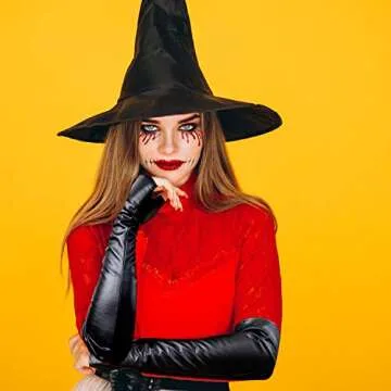 NAVADEAL Black PU Faux Leather Long Arm Warmer Dress Up Fingerless Gloves Halloween Costume Party Cosplay