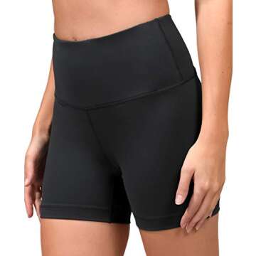 90 Degree By Reflex High Waist Power Flex Yoga Shorts - Tummy Control Biker Shorts for Women - Black - Small