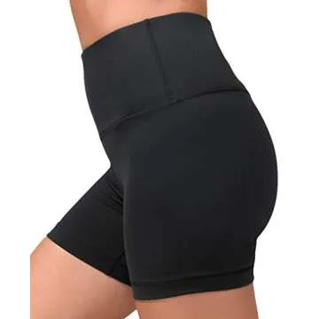 90 Degree By Reflex High Waist Power Flex Yoga Shorts - Tummy Control Biker Shorts for Women - Black - Small