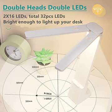 LuxLumin LED Double Head Desk Lamp with Large Lighting Range for Home Office,Portable Small Battery ...
