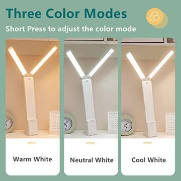 LuxLumin LED Double Head Desk Lamp with Large Lighting Range for Home Office,Portable Small Battery Operated Rechargeable Light for Kids,Reading,Studying,Dormitory,White