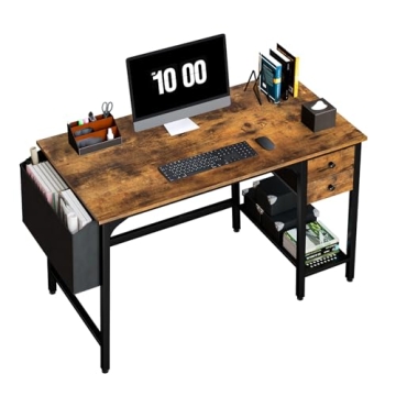Lufeiya 40 Inch Computer Desk with Drawers - Compact Rustic Brown Office Table