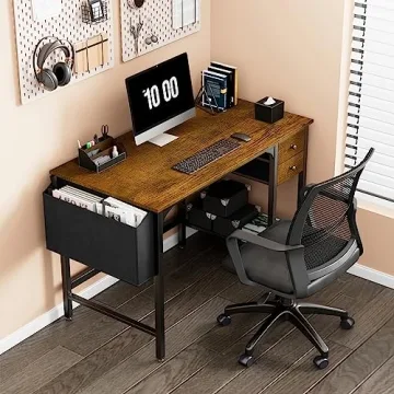 Compact Lufeiya Rustic Brown Computer Desk with Drawers