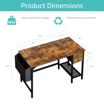 Compact Lufeiya Rustic Brown Computer Desk with Drawers