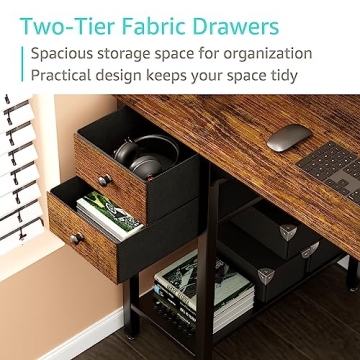 Compact Lufeiya Rustic Brown Computer Desk with Drawers