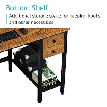 Compact Lufeiya Rustic Brown Computer Desk with Drawers