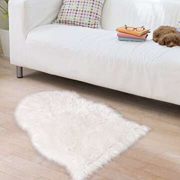 HLZHOU Soft Faux Fur Rug White Sheepskin Chair Cover Seat Pad Shaggy Area Rugs for Bedroom Sofa Living Room Floor(2 x 3 Feet （60 x 90 cm） White)