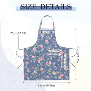 Auidy_6TXD 3 Pack Floral Aprons for Women, Adjustable Kitchen Aprons with 2 Pockets Vintage Cute Ros...