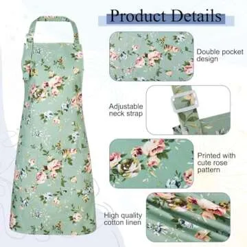 Auidy_6TXD 3 Pack Floral Aprons for Women, Adjustable Kitchen Aprons with 2 Pockets Vintage Cute Rose Floral Apron Chef Bakers Apron for Cooking Baking Gardening Apron Gift for Mom Wife Sister Grandma
