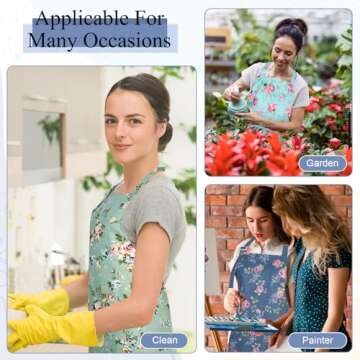 Auidy_6TXD 3 Pack Floral Aprons for Women, Adjustable Kitchen Aprons with 2 Pockets Vintage Cute Rose Floral Apron Chef Bakers Apron for Cooking Baking Gardening Apron Gift for Mom Wife Sister Grandma