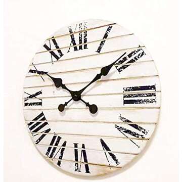 TutisD White Rustic Farmhouse Decor For The Home-Rustic Home Decor-Bedroom Wall Decor-Office Decor-Battery Operated Wall Clock With Roman Numerals-Clocks For Living Room Decor