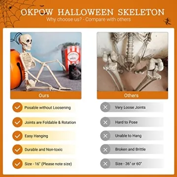 Posable 16-inch Skeleton Decor - Perfect for Halloween Parties