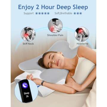 Tujami Cervical Neck Pillow for Neck Shoulder Pain Relief, Soft Contour Side Sleeper Pillow of 2 Hei...