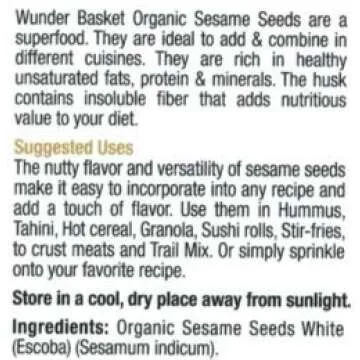 Wunder Basket Organic White Sesame Seeds 2 LB Jar