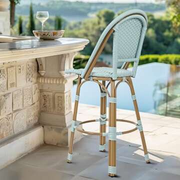 YOEEMZ Outdoor Bar Stools Set of 4 | 30 Inch Rattan Patio Stools | Lightweight Aluminum & Bamboo Fin...