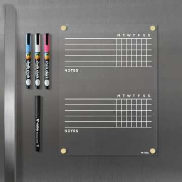Visibly Magnetic Acrylic Chore Chart for Fridge, Includes 4 magnetic wet-erase markers for Refrigerator, 9" X 12". Put those kids to work!