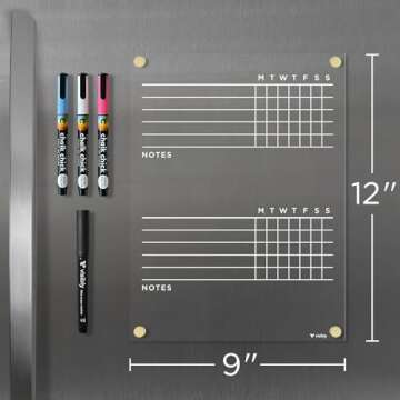 Visibly Magnetic Acrylic Chore Chart for Fridge, Includes 4 magnetic wet-erase markers for Refrigerator, 9" X 12". Put those kids to work!