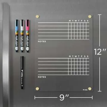 Visibly Magnetic Acrylic Chore Chart for Fridge, Includes 4 magnetic wet-erase markers for Refrigerator, 9" X 12". Put those kids to work!