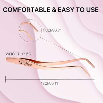 Miuffue False Eyelash Applicator DIY Lash Applicator Tool Stainless Steel Curved Eyelash Tweezers for Strip Lashes, Rose Gold
