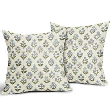 Sivirary Blue Green Block Print Pillow Covers 20x20 Inch Set of 2, Vintage Floral Spring Decorative Throw Pillow Cases Boho Cushion Covers Rustic Decoration Gift Farmhouse Sofa Couch Bed Decor