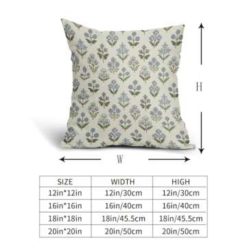 Sivirary Blue Green Block Print Pillow Covers 20x20 Inch Set of 2, Vintage Floral Spring Decorative Throw Pillow Cases Boho Cushion Covers Rustic Decoration Gift Farmhouse Sofa Couch Bed Decor